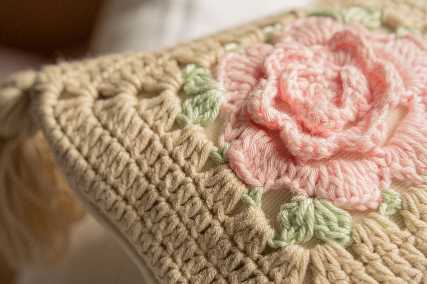 Crochet Roses Mini Pillow