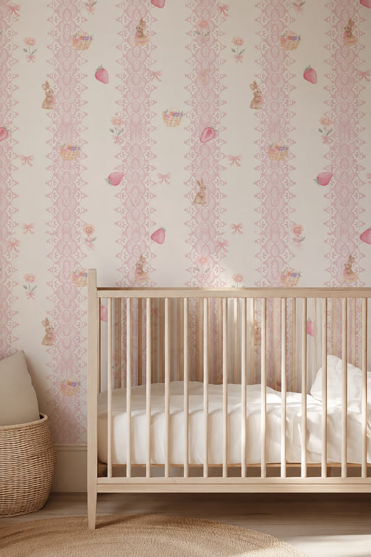 WALLPAPER BUNNY PICNIC LACE