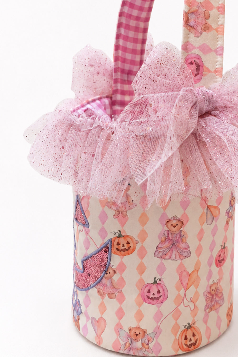 Pink personalized trick or treat basket for girls