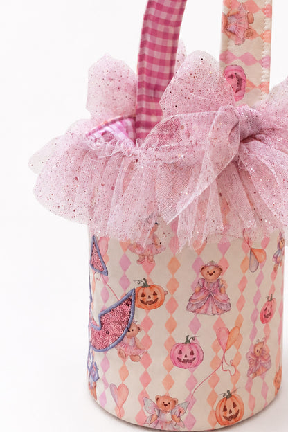 Pink personalized trick or treat basket for girls