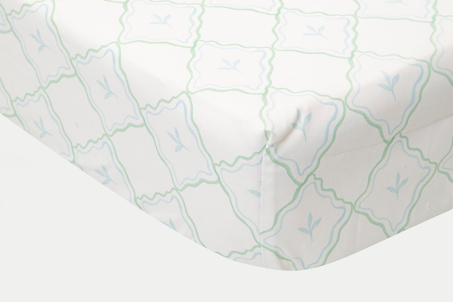 CRIB FITTED SHEET FEUILLE BLUE