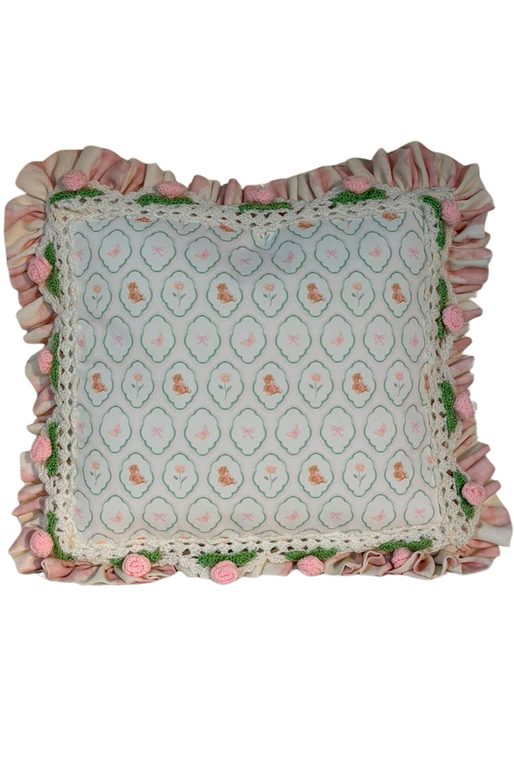 FLORAL TEDDY DREAM SMALL CROCHET PILLOW