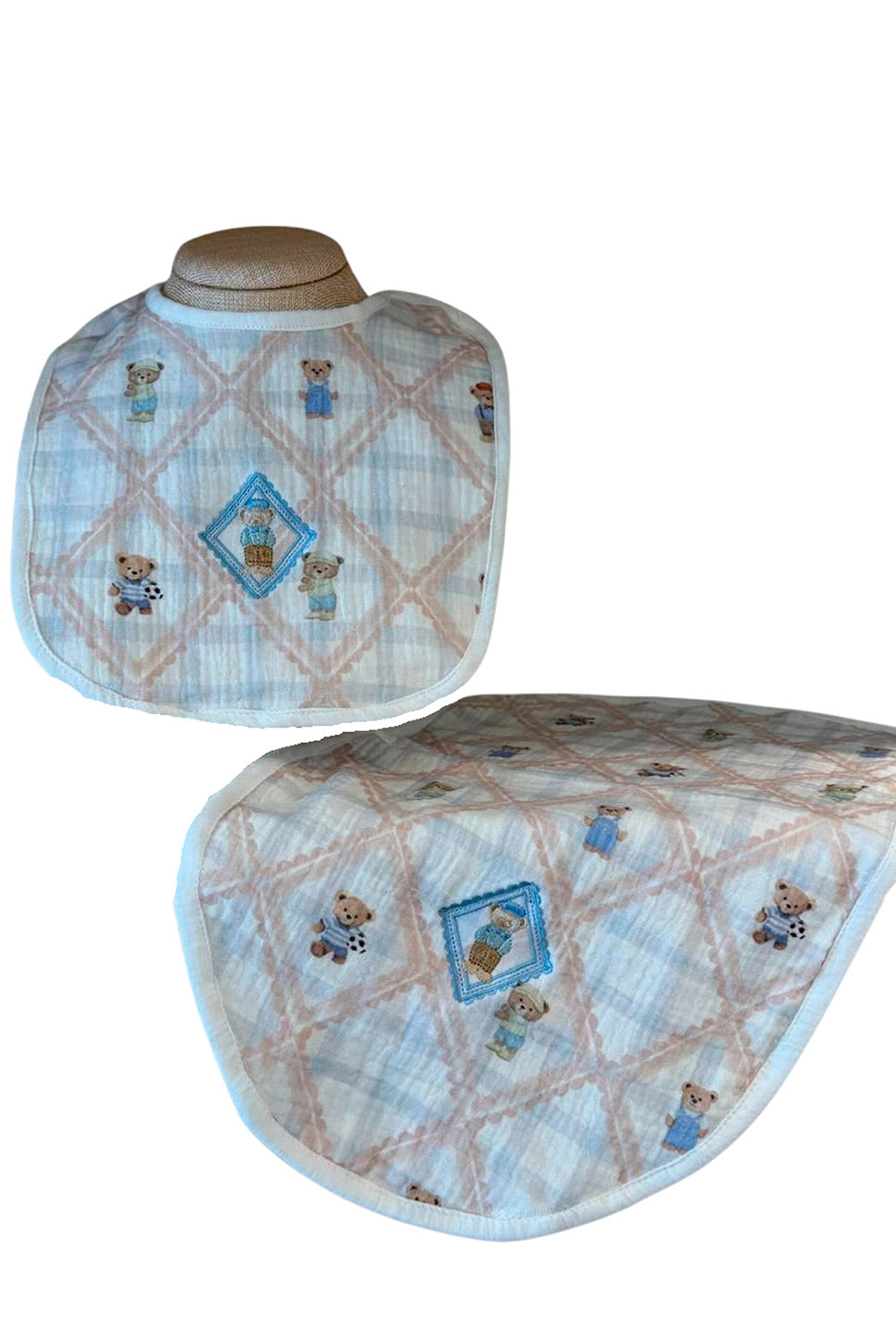 MUSLIN BIB SET-LITTLE BEAR GINGHAM
