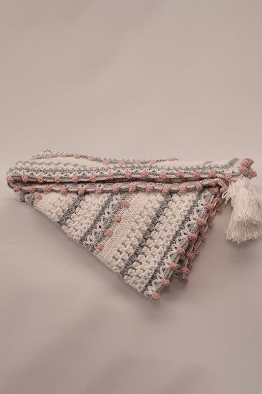 Crochet Gray/Pink Throw