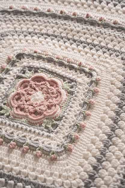 Crochet Gray/Pink Throw